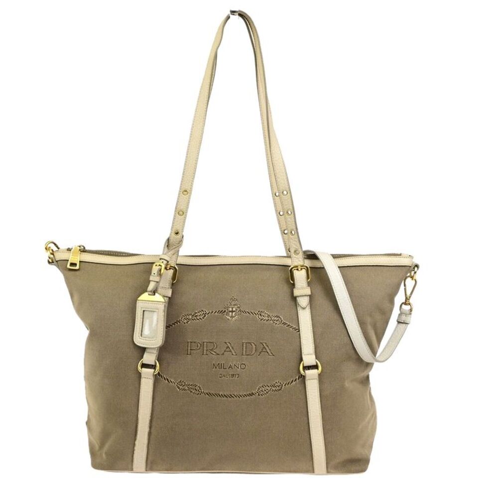 Prada Logo Convertible Shopper Canvas Brown Canvas Tote Bag Bag
